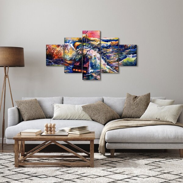 Obraz - Statek na falach oceanu, akwarela (125x70 cm)