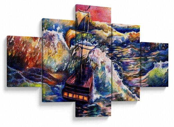 Obraz - Statek na falach oceanu, akwarela (125x70 cm)
