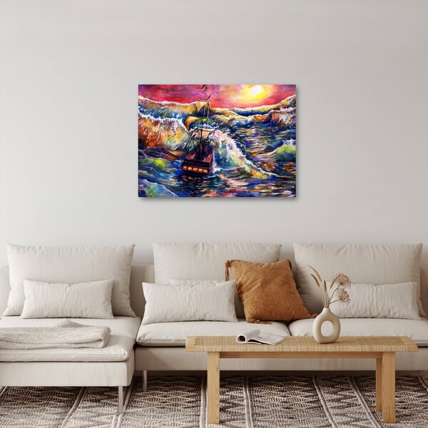 Obraz - Statek na falach oceanu, akwarela (70x50 cm)