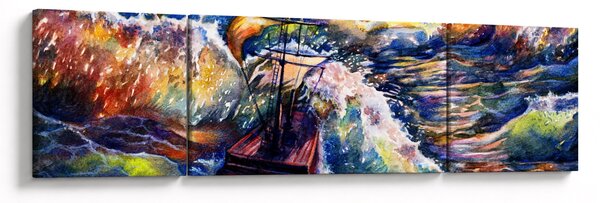 Obraz - Statek na falach oceanu, akwarela (170x50 cm)