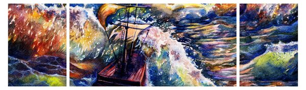 Obraz - Statek na falach oceanu, akwarela (170x50 cm)