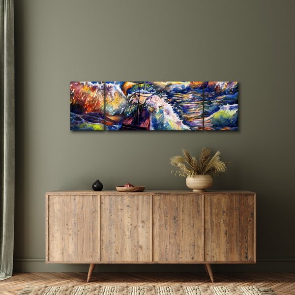 Obraz - Statek na falach oceanu, akwarela (170x50 cm)