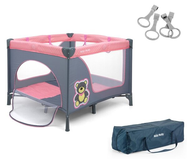 Łóżeczko MILLY MALLY Fun Pink Bear Różowo-szary