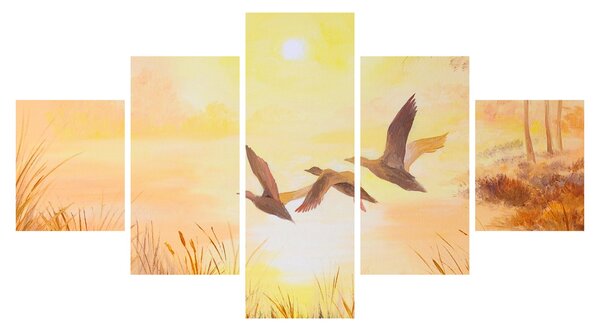 Obraz - Żurawie o zachodzie słońca (125x70 cm)