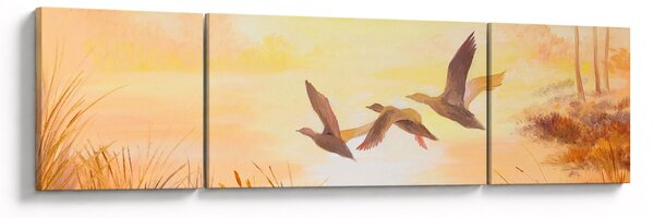 Obraz - Żurawie o zachodzie słońca (170x50 cm)