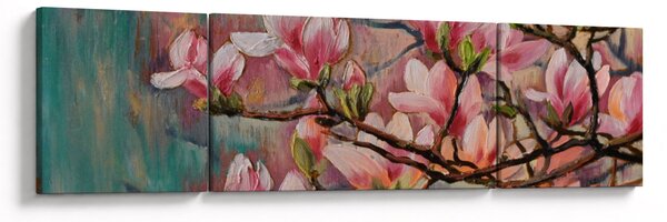 Obraz - Obraz olejny, Kwitnąca sakura (170x50 cm)
