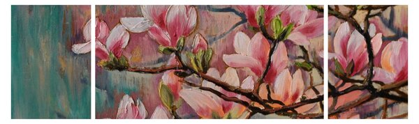 Obraz - Obraz olejny, Kwitnąca sakura (170x50 cm)
