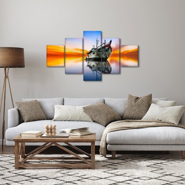 Obraz - Wschód słońca nad wrakiem łodzi (125x70 cm)
