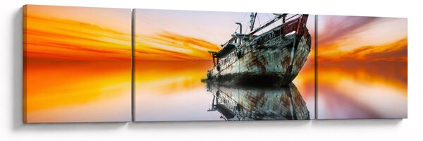 Obraz - Wschód słońca nad wrakiem łodzi (170x50 cm)