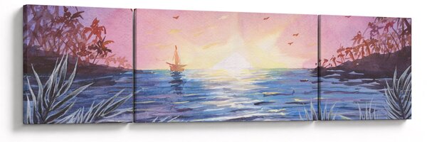 Obraz - Zachód słońca nad wodą, akwarela (170x50 cm)