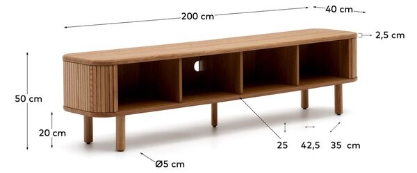 Szafka pod TV w dekorze jesionu w naturalnym kolorze 200x50x40 cm Mailen – Kave Home