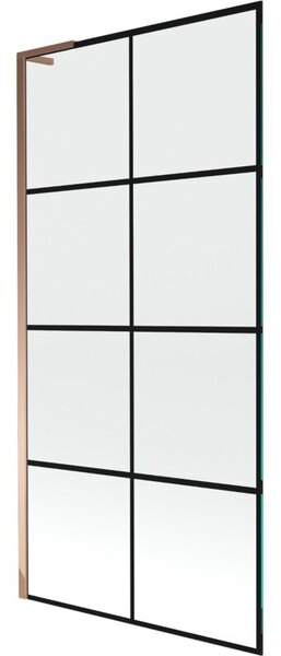 Mexen Next L parawan nawannowy 1-skrzydłowy 90 x 150 cm, czarna kratka, różowe złoto - 895-090-000-03-77-60
