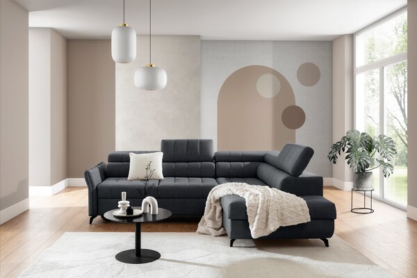 Narożnik Elarias L z funkcją spania prawostronny - grafitowy szenil Perfect Harmony 90