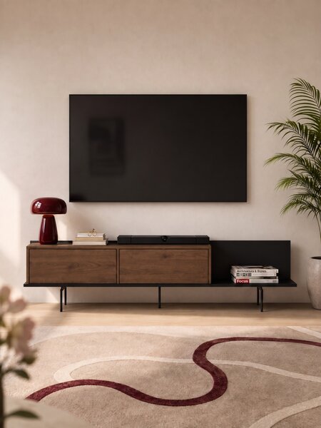 Szafka RTV Zenar 200 cm z metalowymi nogami - orzech elegant / czarny