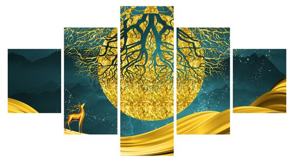 Obraz - Abstrakcja, złoty krajobraz (125x70 cm)