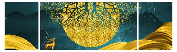 Obraz - Abstrakcja, złoty krajobraz (170x50 cm)