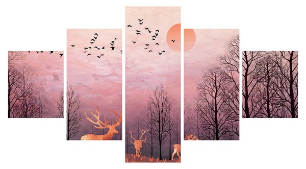 Zdjęcie - Jeleń w blasku zachodzącego słońca (125x70 cm)