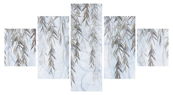 Obraz - Gałązki wierzby na niebieskim tle (125x70 cm)
