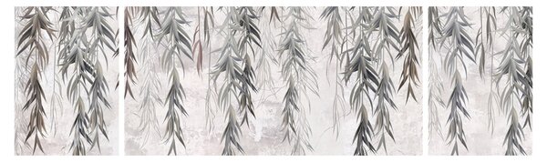 Obraz - Gałązki wierzby w szarym tynku (170x50 cm)