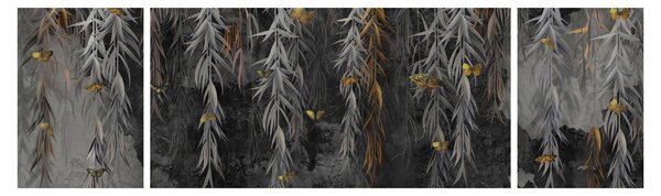 Obraz - Gałązki wierzby na czarnym tle (170x50 cm)