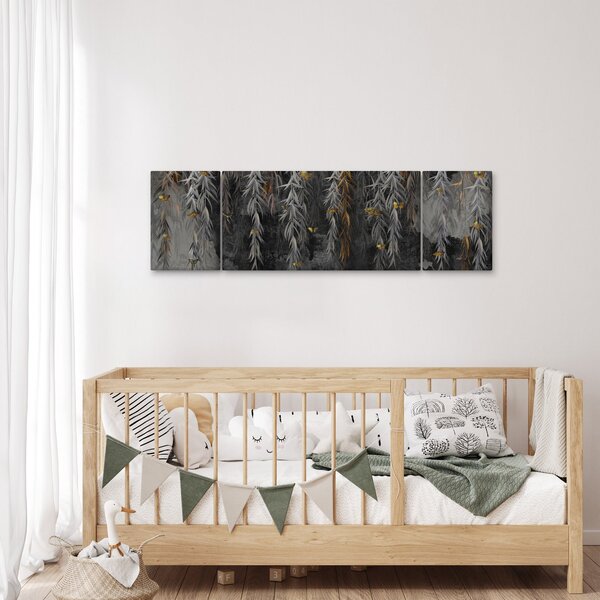 Obraz - Gałązki wierzby na czarnym tle (170x50 cm)