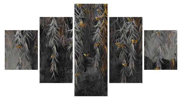 Obraz - Gałązki wierzby na czarnym tle (125x70 cm)