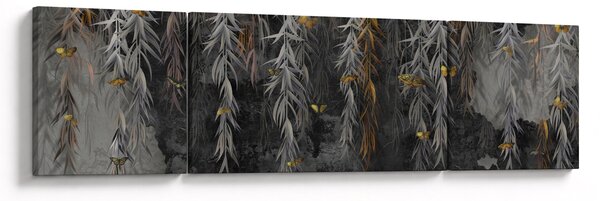 Obraz - Gałązki wierzby na czarnym tle (170x50 cm)