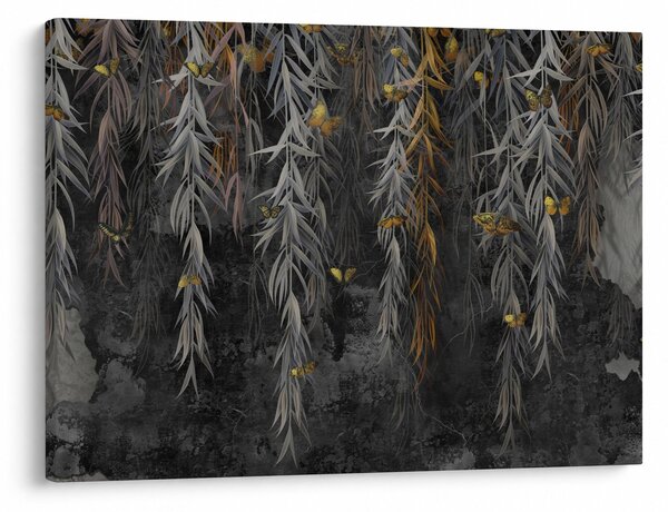 Obraz - Gałązki wierzby na czarnym tle (70x50 cm)