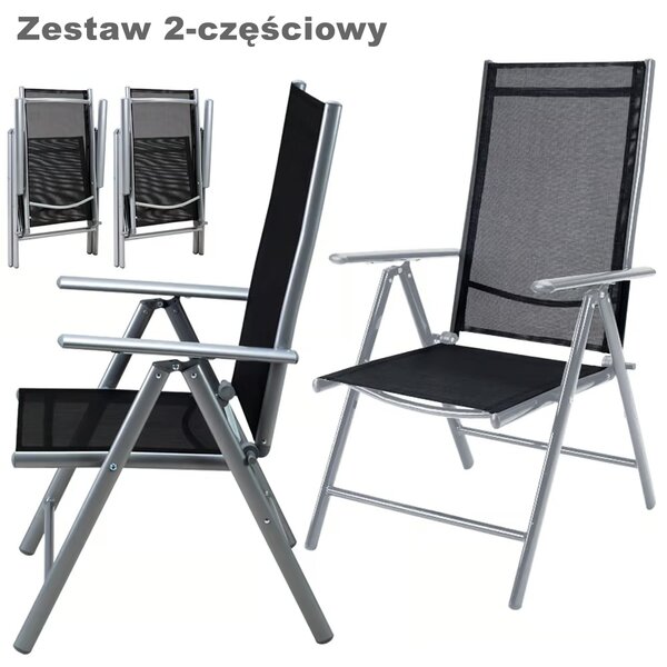 Krzesło ogrodowe MARBELLA, zestaw 2 szt., składane, czarne/srebrne Casaria
