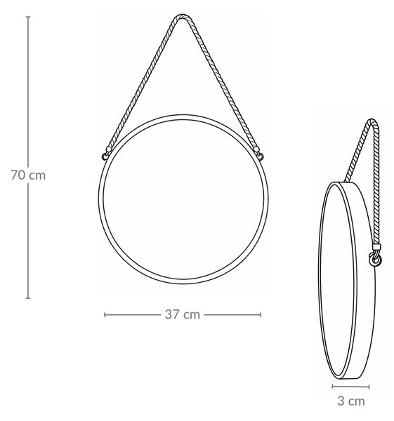 Lustro okrągłe na jutowym sznurku GEMA, Ø 37 cm