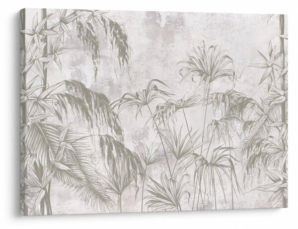 Obraz - Tropikalne rośliny na ścianie w kolorze szarym (70x50 cm)