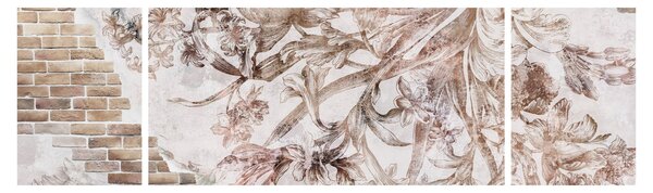 Obraz - Kwiatowy fresk na ceglanej ścianie (170x50 cm)