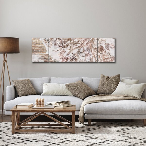 Obraz - Kwiatowy fresk na ceglanej ścianie (170x50 cm)