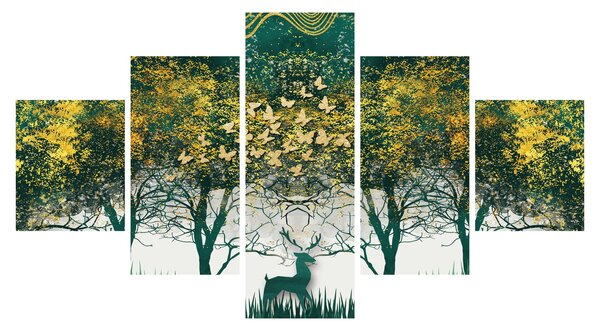 Obraz - Jelenie w zielonym lesie (125x70 cm)