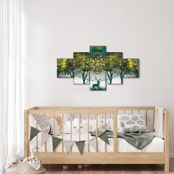 Obraz - Jelenie w zielonym lesie (125x70 cm)