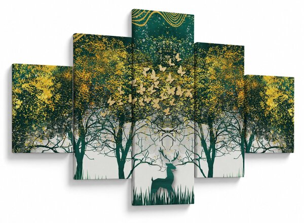 Obraz - Jelenie w zielonym lesie (125x70 cm)