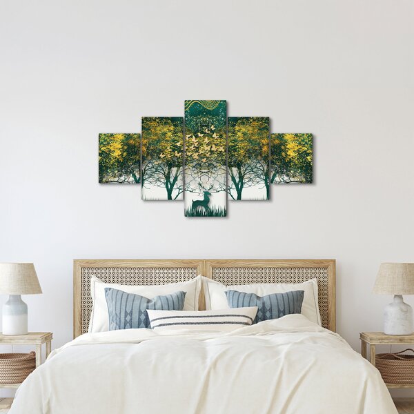 Obraz - Jelenie w zielonym lesie (125x70 cm)