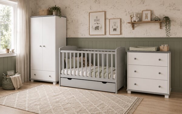 Zestaw mebli dla niemowląt BASIC BABY z łóżeczkiem ELLA 140x70 – wybór uchwytów i koloru