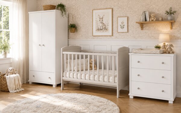 Zestaw mebli dla niemowląt BASIC BABY z łóżeczkiem ELLA 140x70 – wybór uchwytów i koloru