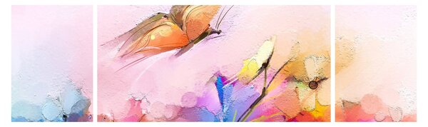 Obraz - Motyl nad kwiatem, abstrakcja (170x50 cm)