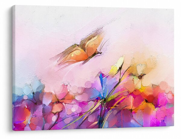 Obraz - Motyl nad kwiatem, abstrakcja (70x50 cm)