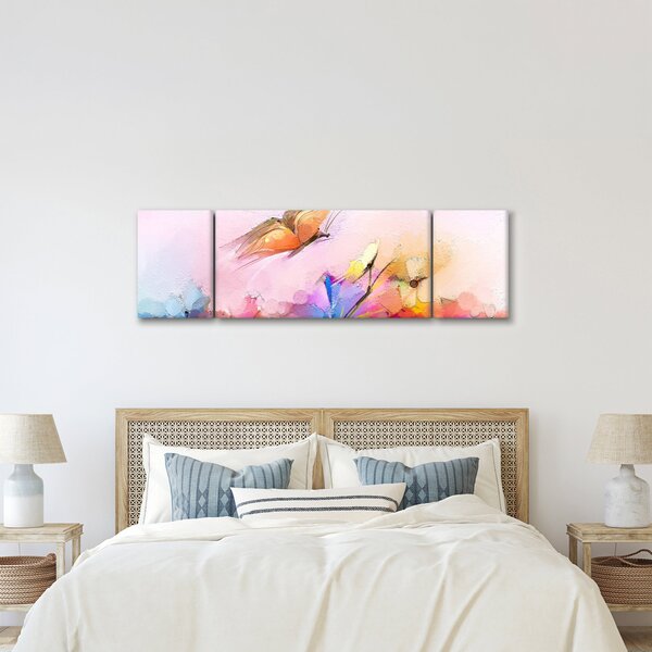 Obraz - Motyl nad kwiatem, abstrakcja (170x50 cm)