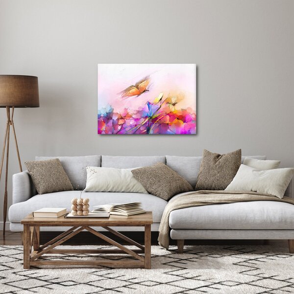 Obraz - Motyl nad kwiatem, abstrakcja (70x50 cm)