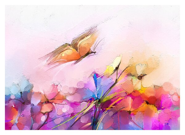 Obraz - Motyl nad kwiatem, abstrakcja (70x50 cm)
