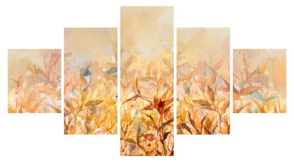 Obraz - Liście w jesiennych kolorach, obraz olejny (125x70 cm)