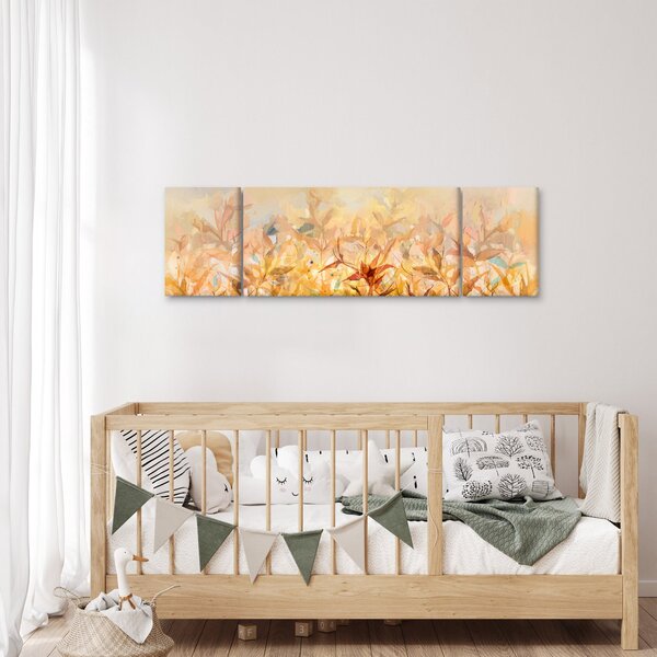 Obraz - Liście w jesiennych kolorach, obraz olejny (170x50 cm)