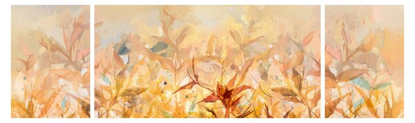 Obraz - Liście w jesiennych kolorach, obraz olejny (170x50 cm)