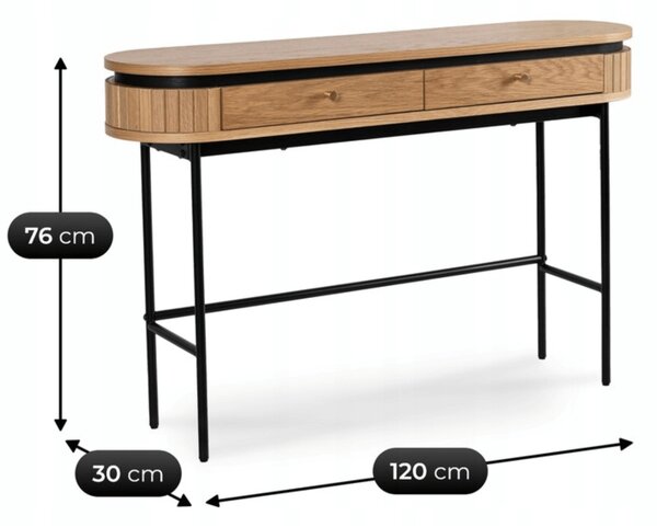 Toaletka z Szufladami BECK 120 cm Dąb Konsola Kosmetyczna Ryflowana Nowoczesna