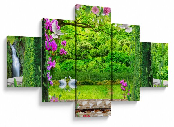 Obraz - Magiczny ogród z łabędziami (125x70 cm)