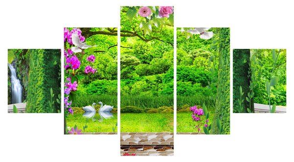 Obraz - Magiczny ogród z łabędziami (125x70 cm)